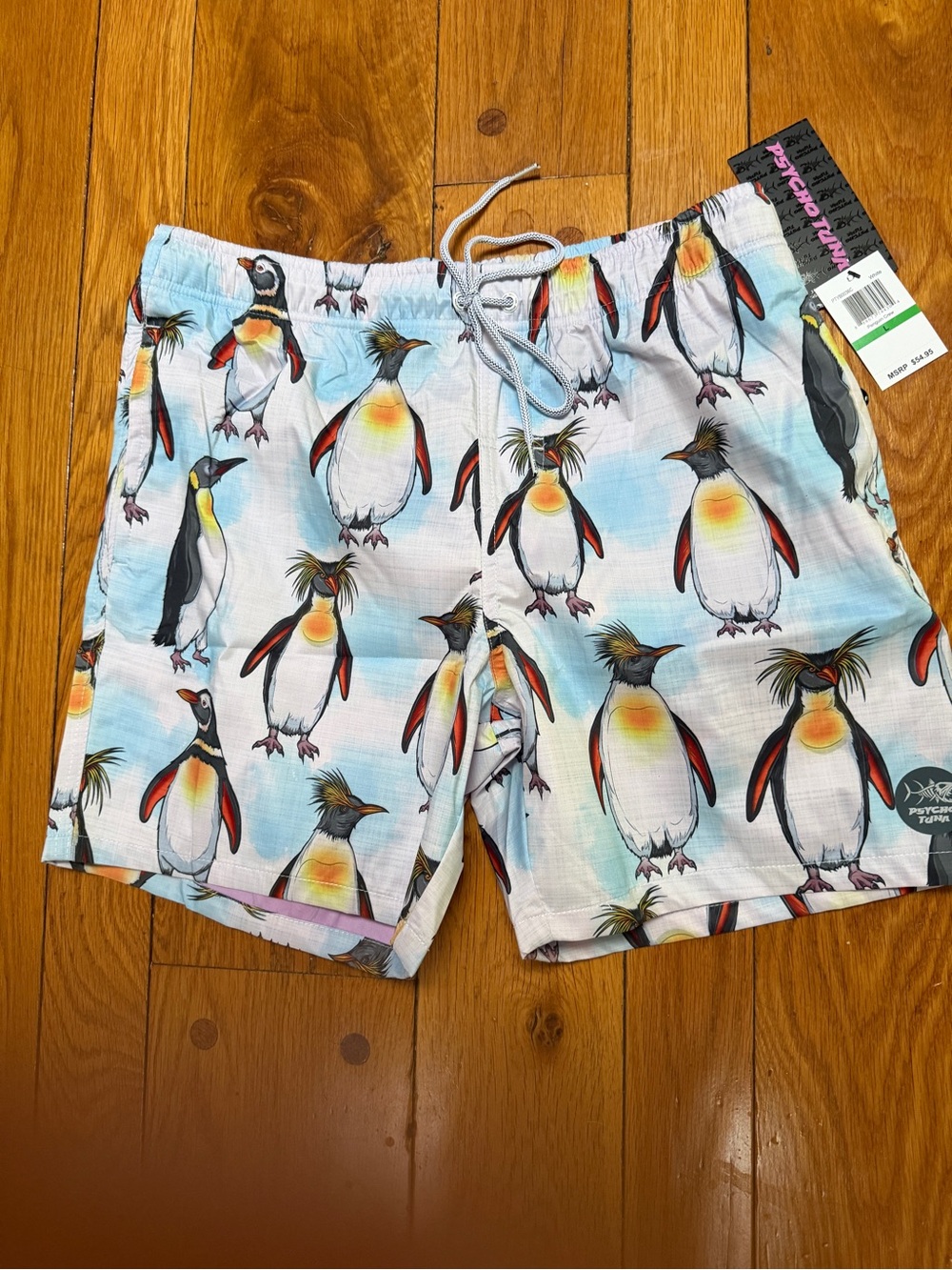 NWT NEW PSYCHO TUNA SWIM TRUNKS BOARD Shorts Men’s Sz L Bathing Suit PENGUIN